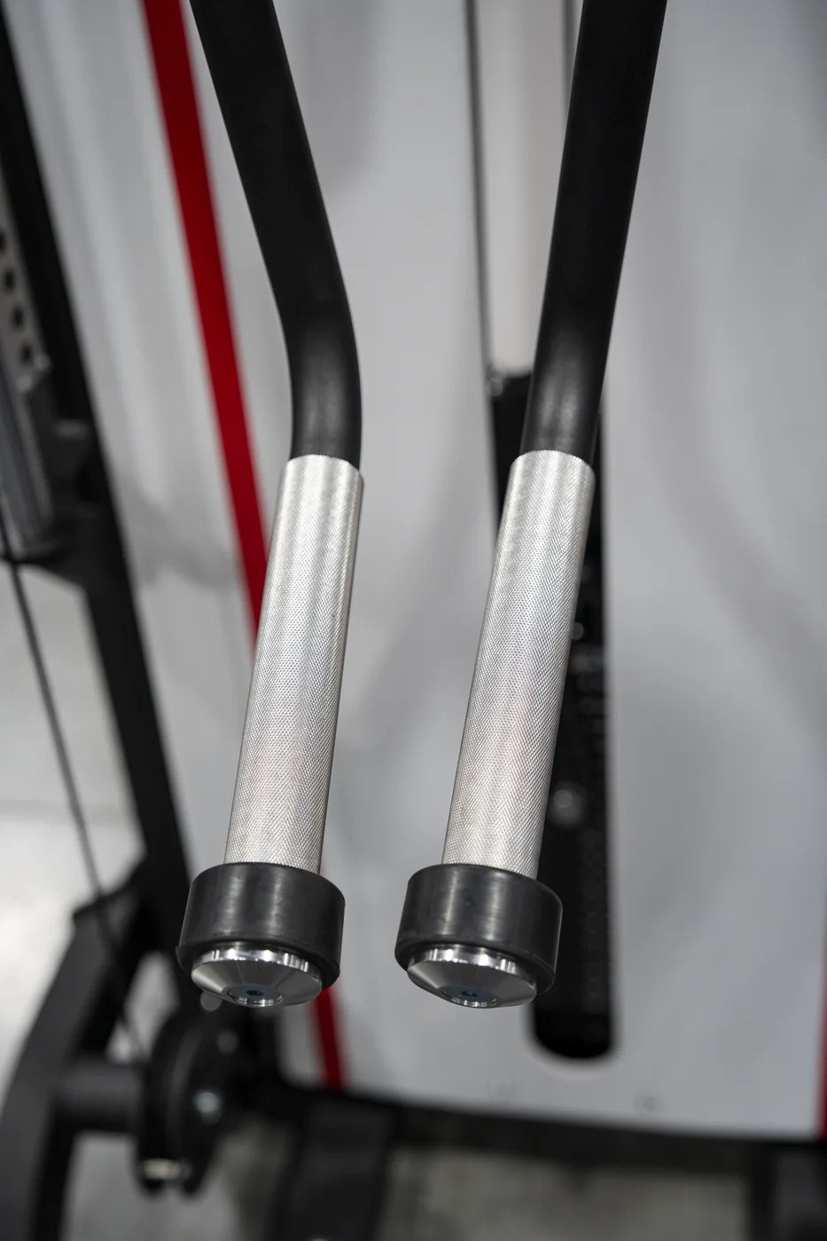 Close-up of knurled handles on American Strength equipment