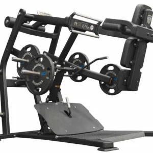 American Strength plate-loaded Pendulum Squat with counterbalance, shoulder pads, and angled footplate