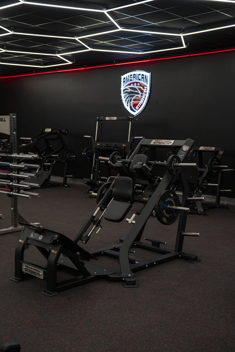 American Strength Linear Hack Squat displayed in the showroom